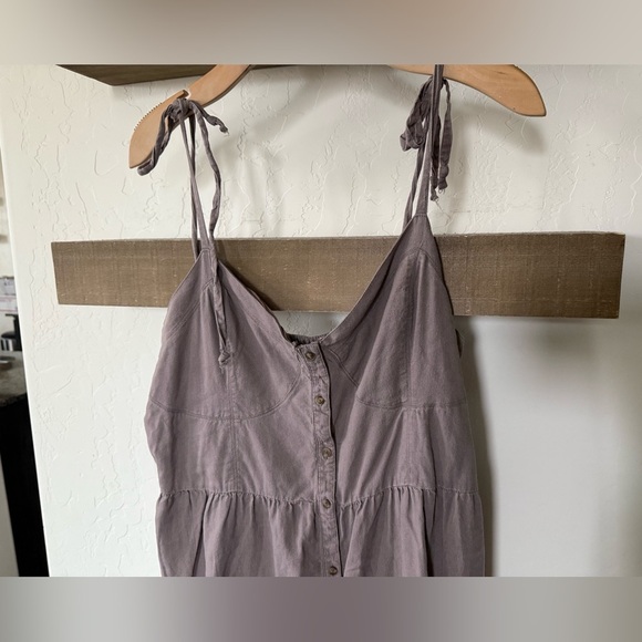 Aerie|Linen blend button down dress,back smocking & adjustable tie straps•••boho - Picture 3 of 13